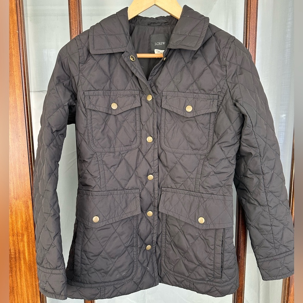 J.Crew Down Quilted Field Utility Jacket Women's XS Black Snap *small Mark